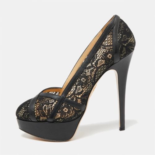 Charlotte Olympia Black Leather And Lace Platform Pumps Size 38.5 - Charlotte Olympia - Modalova