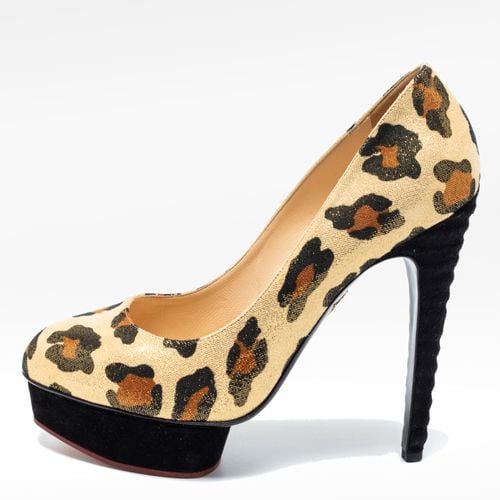 Charlotte Olympia Gold Leopard Print Glitter Suede Dolly Pumps Size 39 - Charlotte Olympia - Modalova