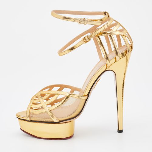 Charlotte Olympia Metallic Gold Patent Leather and Mesh Platform Ankle Strap Sandals Size 41 - Charlotte Olympia - Modalova