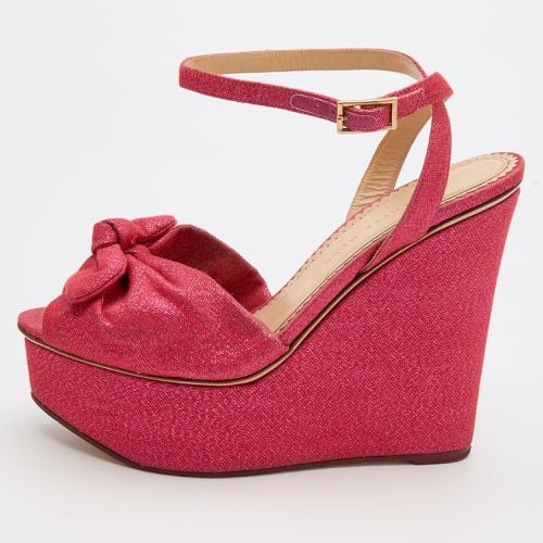 Charlotte Olympia Pink Glitter Fabric Velour Wedge Platform Sandals Size 39 - Charlotte Olympia - Modalova