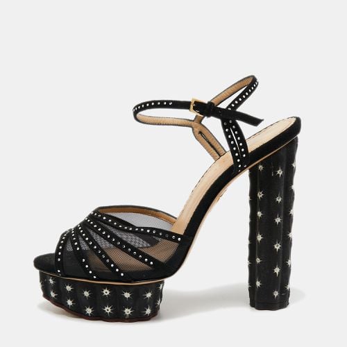 Charlotte Olympia Black Suede and Mesh Cactus Crystal Studded Ankle Strap Platform Sandals Size 40 - Charlotte Olympia - Modalova