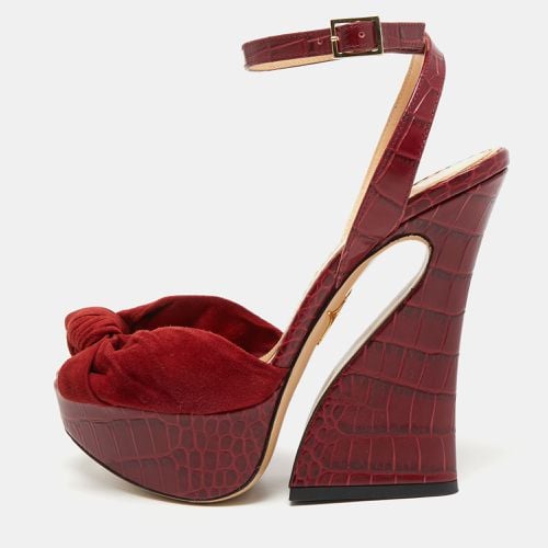 Charlotte Olympia Burgundy Croc Embossed Leather and Suede Ankle Strap Sandals Size 36 - Charlotte Olympia - Modalova