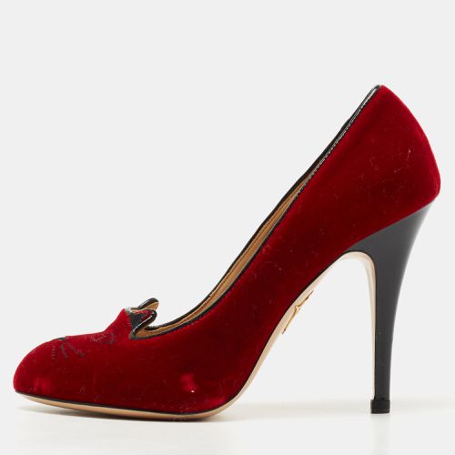 Charlotte Olympia Red Velvet Embroidered Kitty Pumps Size 37.5 - Charlotte Olympia - Modalova