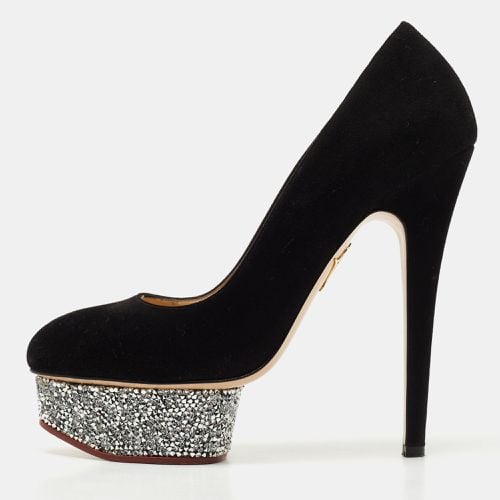 Charlotte Olympia Black Suede Crystal Embellished Dolly Platform Pumps Size 37.5 - Charlotte Olympia - Modalova