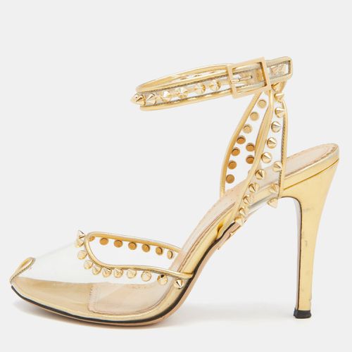 Charlotte Olympia Gold Studded PVC and Leather Soho Peep Toe Sandals Size 38 - Charlotte Olympia - Modalova