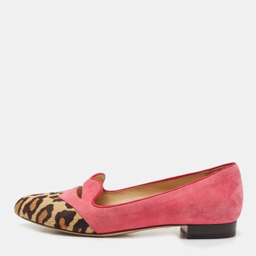 Charlotte Olympia Pink/Brown Suede and Calf Hair Smoking Loafers Size 36 - Charlotte Olympia - Modalova