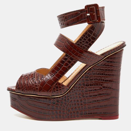 Charlotte Olympia Brown Croc Embossed Leather Ankle Strap Wedge Sandals Size 39 - Charlotte Olympia - Modalova