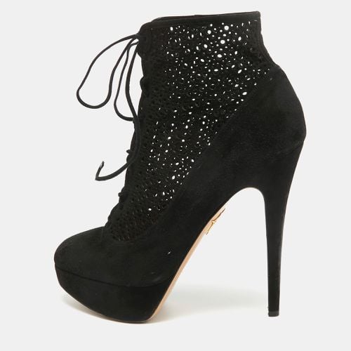 Charlotte Olympia Black Suede Lasercut Accents Ankle Boots Size 41 - Charlotte Olympia - Modalova