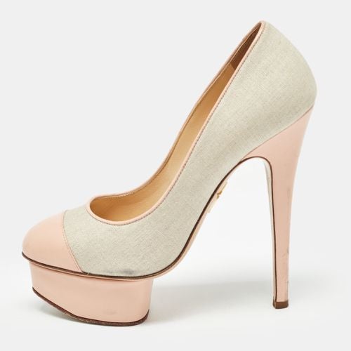 Charlotte Olympia Pink/Grey Canvas and Leather Dolly Pumps Size 36 - Charlotte Olympia - Modalova