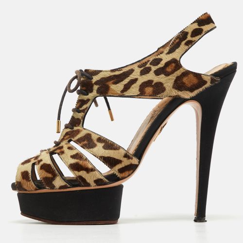 Charlotte Olympia Beige/Brown Leopard Calf hair Lace Up Platform Sandals Size 40 - Charlotte Olympia - Modalova