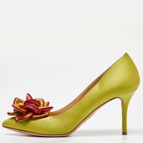 Charlotte Olympia Green Satin Flower Detail Pointed Toe Pumps Size 37 - Charlotte Olympia - Modalova