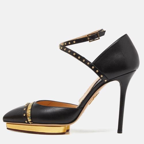 Charlotte Olympia Black Leather Studded Pointed Toe Ankle Strap Pumps Size 39 - Charlotte Olympia - Modalova