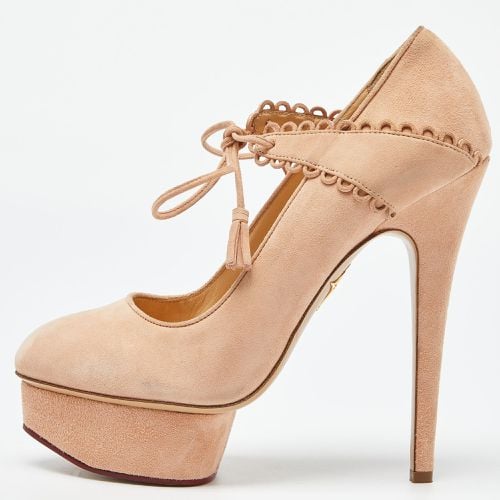 Salmon Peach Suede Dolly Platform Pumps Size 38.5 - Charlotte Olympia - Modalova