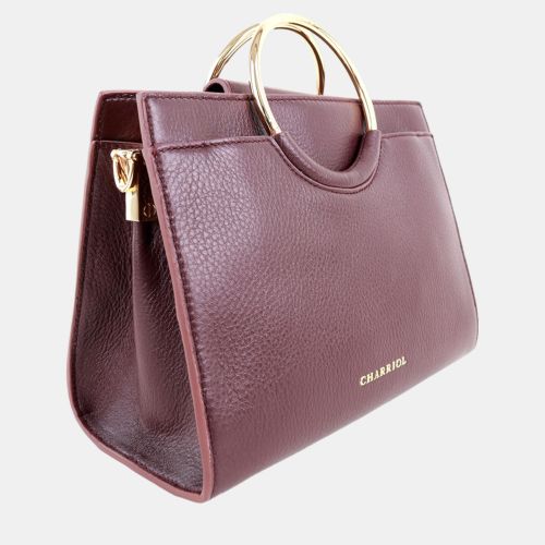 Forever Medium Chocolate Off White Pebbled Leather Top Handle Bag - Charriol - Modalova