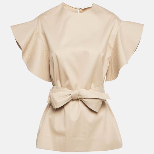 Chloe Sun Tan Brown Cotton Ruffled Belt Detail Sleeve Top S - Chloe - Modalova