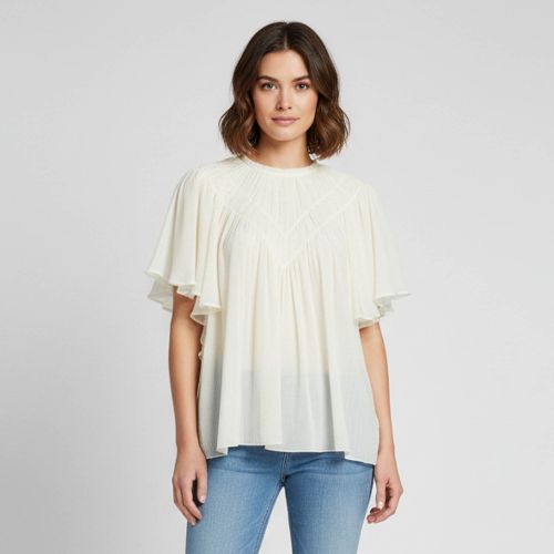 Chloé Off Gathered Yoke Wool Gauze Ruffled Blouse L - Chloe - Modalova