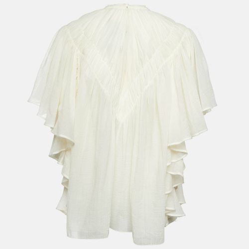 Chloé Off Gathered Yoke Wool Gauze Ruffled Blouse L - Chloe - Modalova