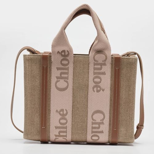 Light Pink Canvas and Leather Small Woody Tote - Chloe - Modalova