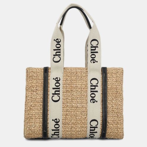 Chloe Beige Raffia Medium Woody Tote Bag - Chloe - Modalova