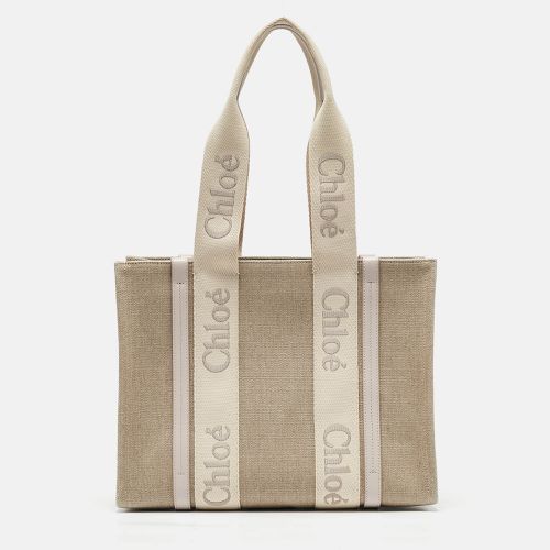 Chloe Beige/Cream Canvas and Leather Medium Woody Tote - Chloe - Modalova