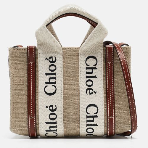 Chloe Beige/Brown Canvas and Leather Mini Woody Tote - Chloe - Modalova