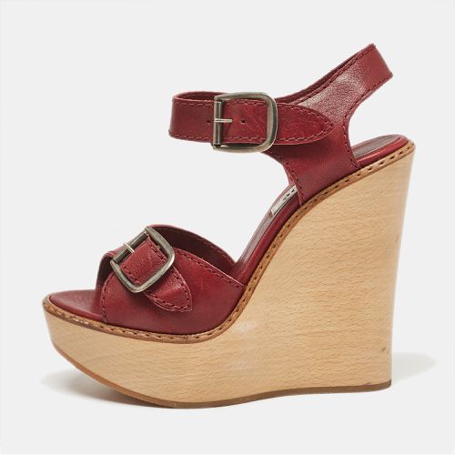 Chloe 60th Anniversary Burgundy Leather Heritage Wedge Sandals Size 37.5 - Chloe - Modalova