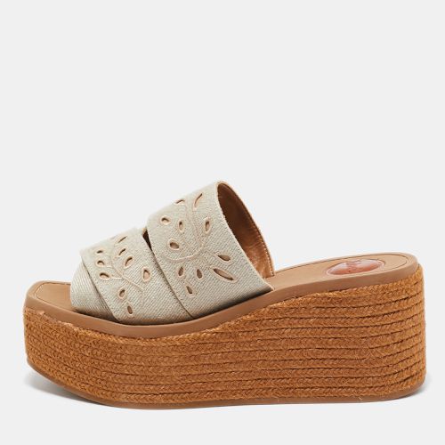 Chloe Grey Denim Woody Wedge Espadrilles Size 38 - Chloe - Modalova