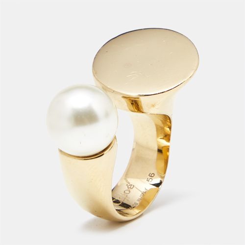 Chloé Darcey Faux Pearl Gold Tone Ring Size 57 - Chloe - Modalova