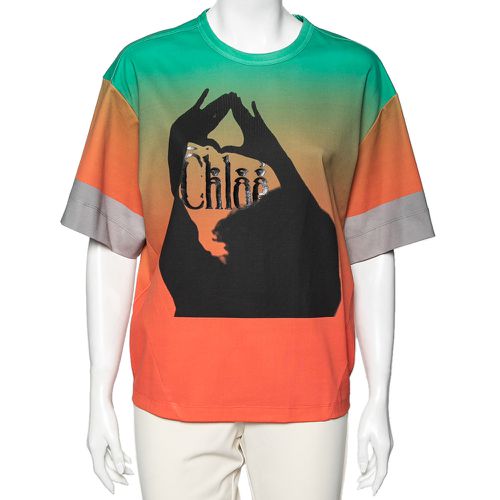 Chloe Orange & Green Ombre Cotton Logo Printed T-Shirt M - Chloe - Modalova