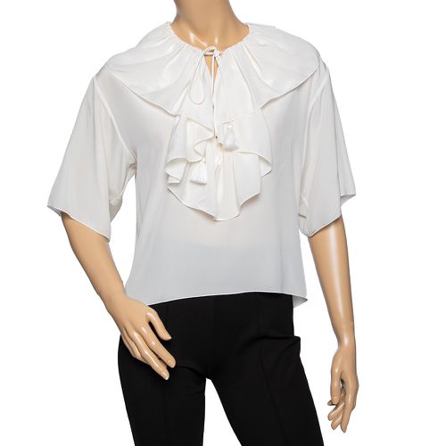 Chloe Off White Silk Ruffle Trimmed Neck Tie Detail Blouse S - Chloe - Modalova