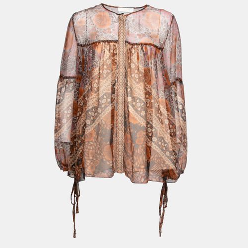 Chloe Rust Orange Printed Silk Chiffon Gathered Sleeve Detail Blouse L - Chloe - Modalova