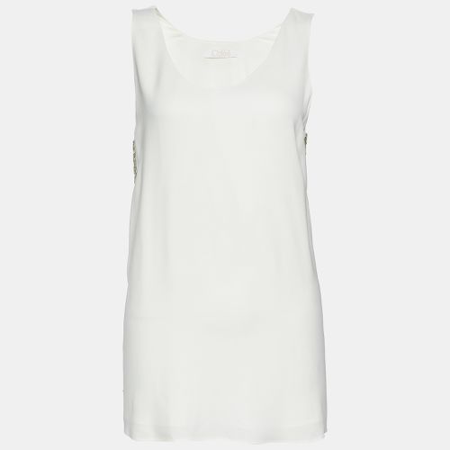 Chloe Off-White Crepe Embellished Sleeveless Blouse M - Chloe - Modalova