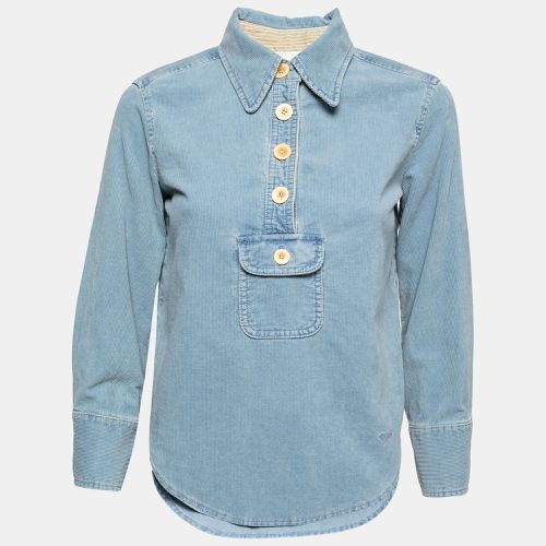 Chloe Light Blue Corduroy Pocket Detail Collared Top S - Chloe - Modalova