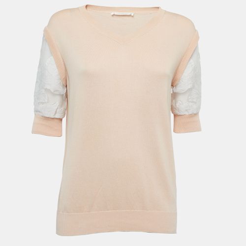 Chloe Beige Cotton Knit Floral Sleeve Detail Top XS - Chloe - Modalova