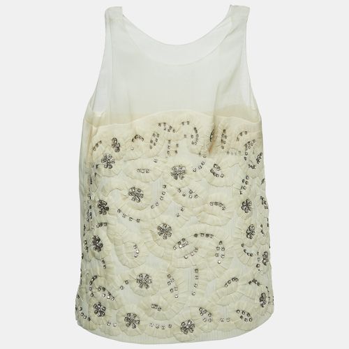 Crystals Embellished Silk & Linen Blend Sleeveless Top M - Chloe - Modalova