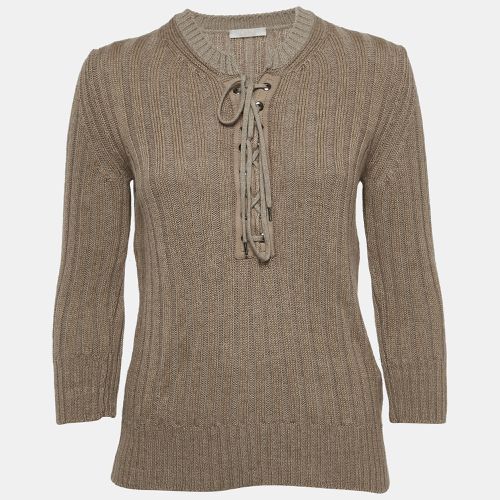 Chloe Dark Beige Wool and Linen Lace Tie up Detail Sweater M - Chloe - Modalova