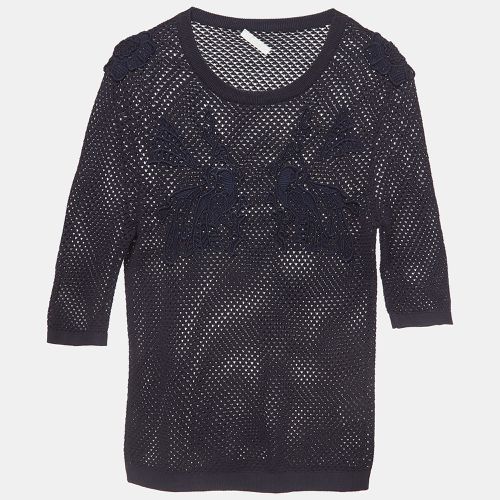 Chloé Navy Blue Applique Detail Cotton Crochet Crew Neck T-Shirt M - Chloe - Modalova