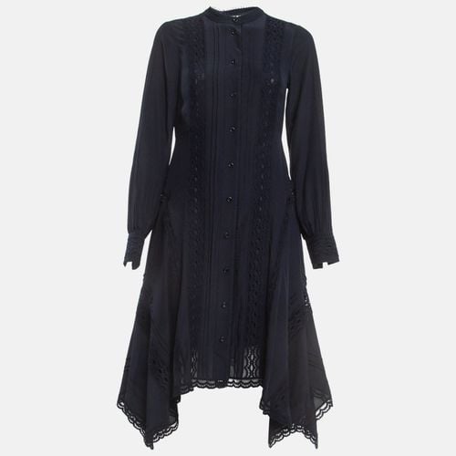 Chloe Navy Silk Lace Trim Shirt Dress S - Chloe - Modalova