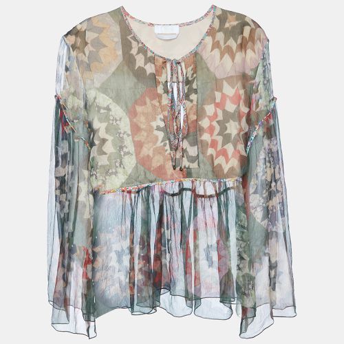 Chloe Green Rosace Patchwork Print Silk Crepe Flared Blouse L - Chloe - Modalova