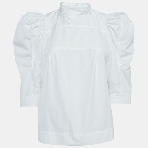 Chloe White Cotton Puff Sleeves High Neck Blouse L - Chloe - Modalova