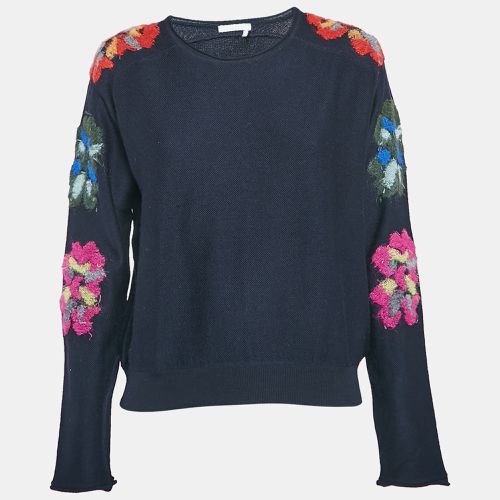 Chloe Navy Blue Floral Embroidery Wool Sweater M - Chloe - Modalova