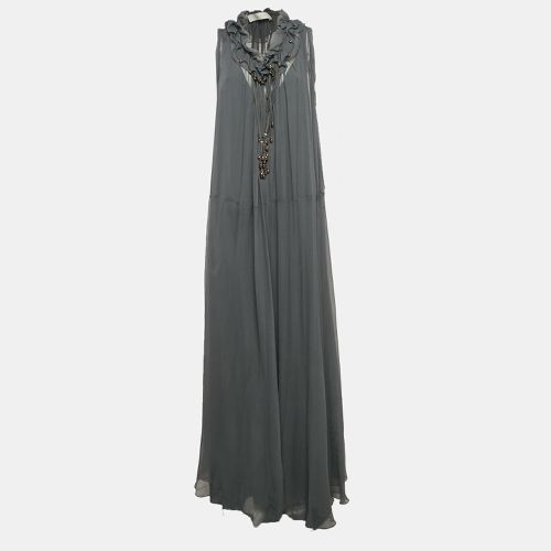 Chloe Anthracite Grey Crepe Silk Beaded Maxi Dress L - Chloe - Modalova