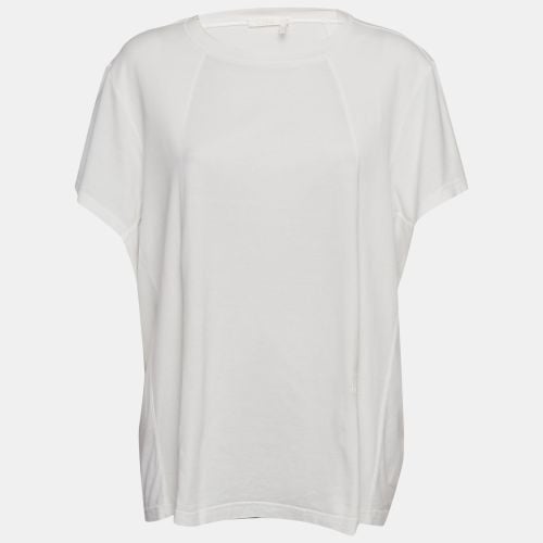 Chloe White Rib Knit and Jersey Crew Neck T-Shirt M - Chloe - Modalova