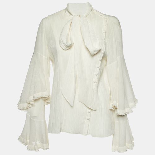 Iconic Milk Cotton Blend Ruffled Tie-Up Neck Blouse L - Chloe - Modalova