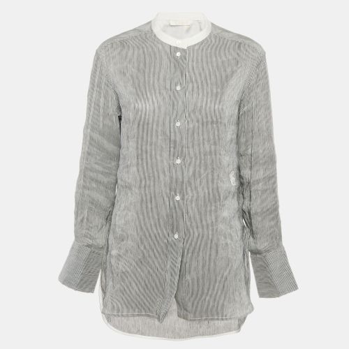 White Striped Linen Blend Long Sleeve Shirt M - Chloe - Modalova