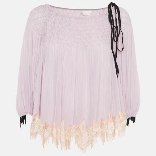 Lavender Chiffon and Lace Shirring Blouse S - Chloe - Modalova