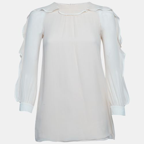 Peach/White Chiffon Ruffle Blouse L - Chloe - Modalova