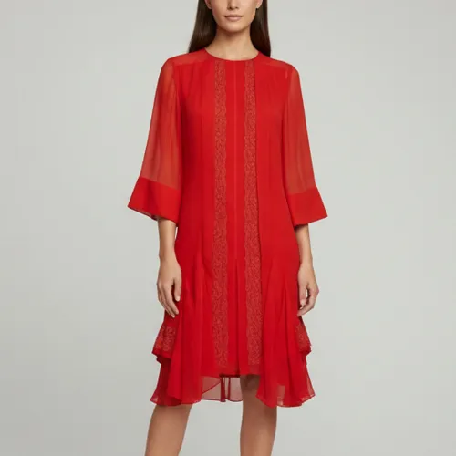 Chloé Lace Trim Chiffon Panel Asymmetric Mini Dress M - Chloe - Modalova