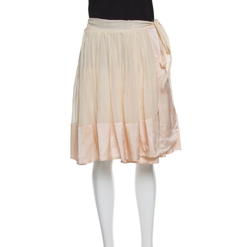 Champagne Cotton Satin Trim Detail Pleated Wrap Skirt M - Chloe - Modalova