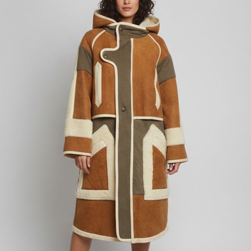 Multicolour Leather Patchwork Aviator Shearling Coat S - Chloe - Modalova